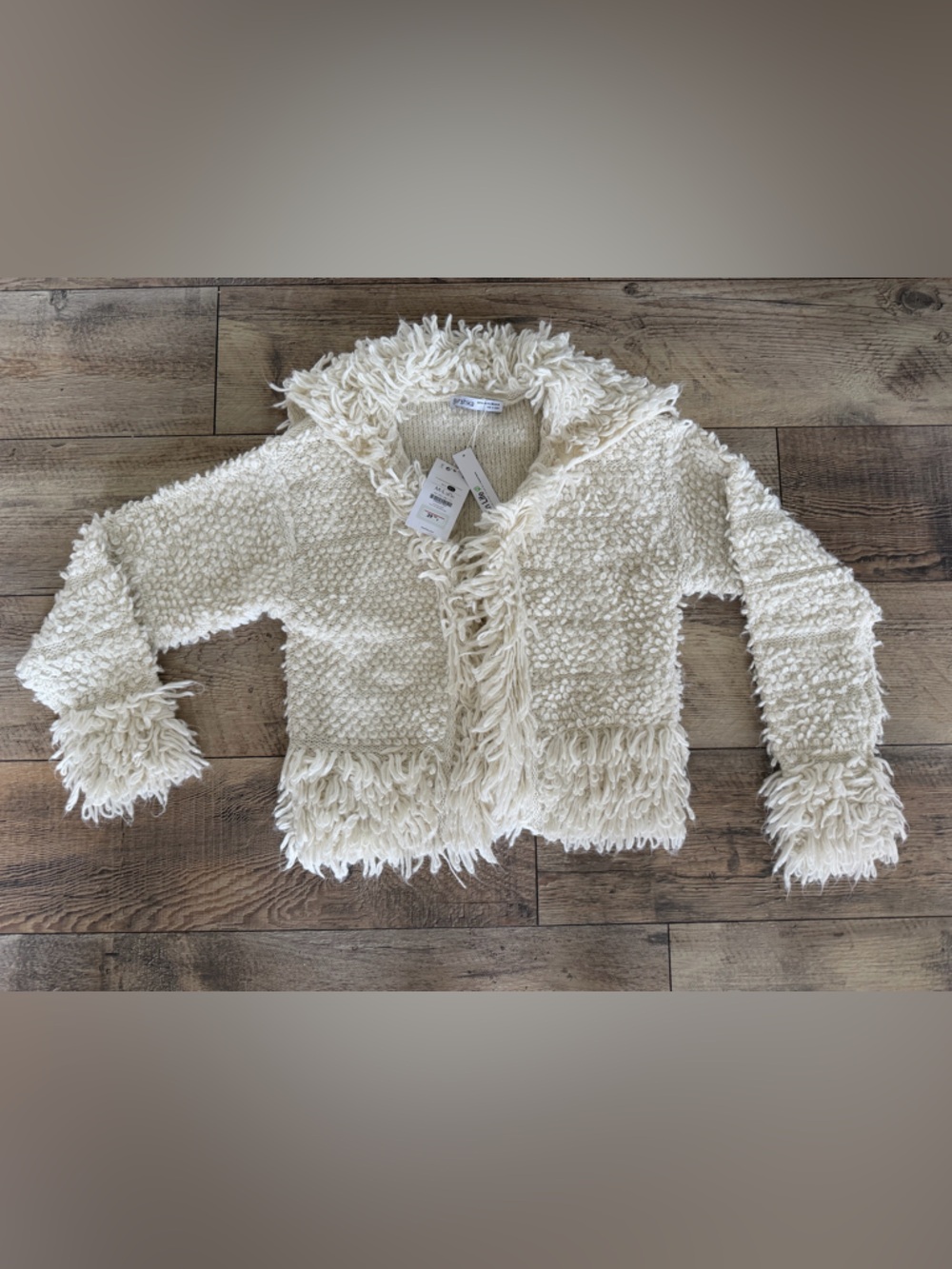 Bershka Off-White Fringe Knit Cardigan